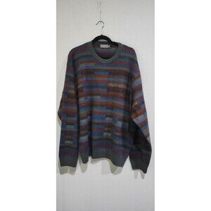 TALBOTS Men's Multi Color Striped 100% Wool Dad Grandpa Crew-neck Sweater, XXL